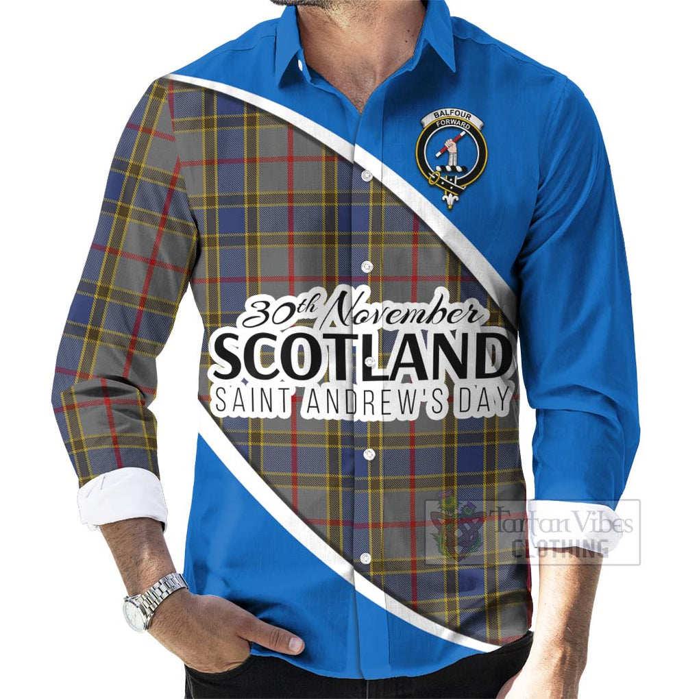 Tartan Vibes Clothing Balfour Family Crest Tartan Long Sleeve Button Shirt Celebrate Saint Andrew's Day in Style