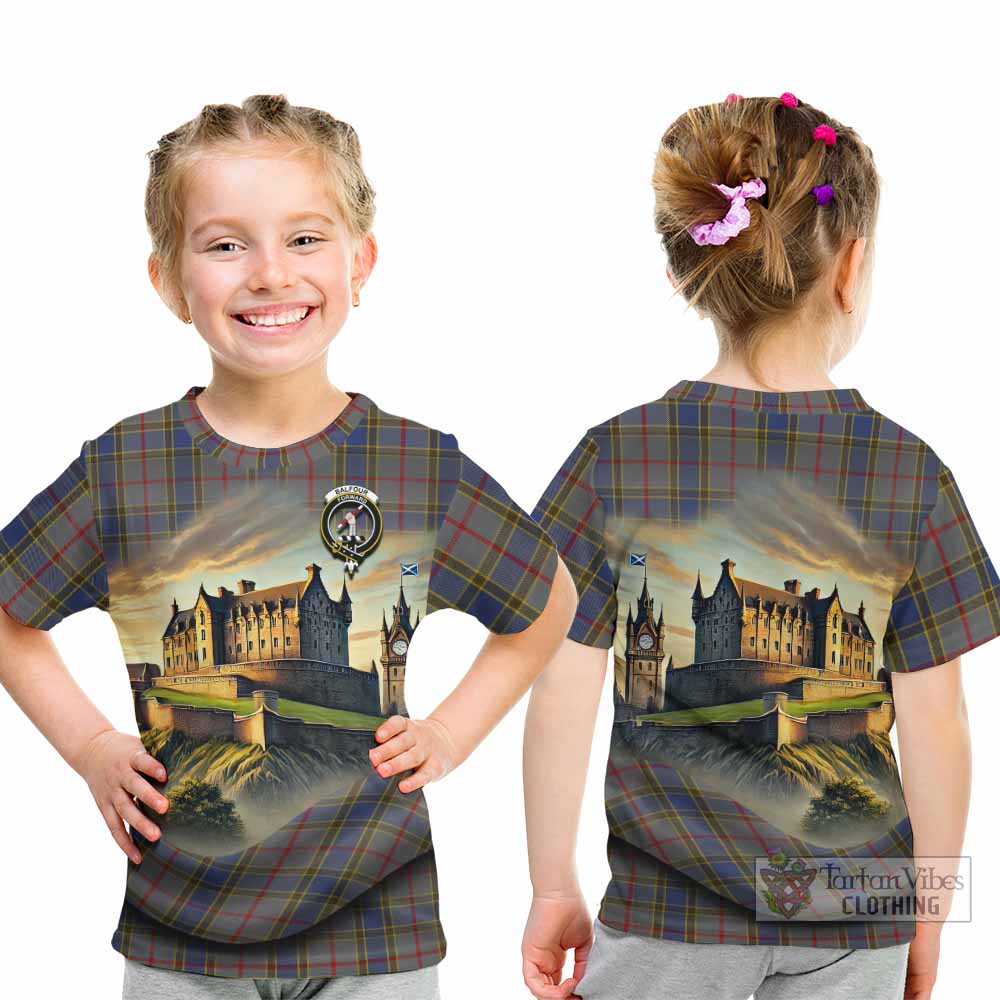 Tartan Vibes Clothing Balfour Tartan Family Crest Kid T-Shirt with Scottish Ancient Castle Style