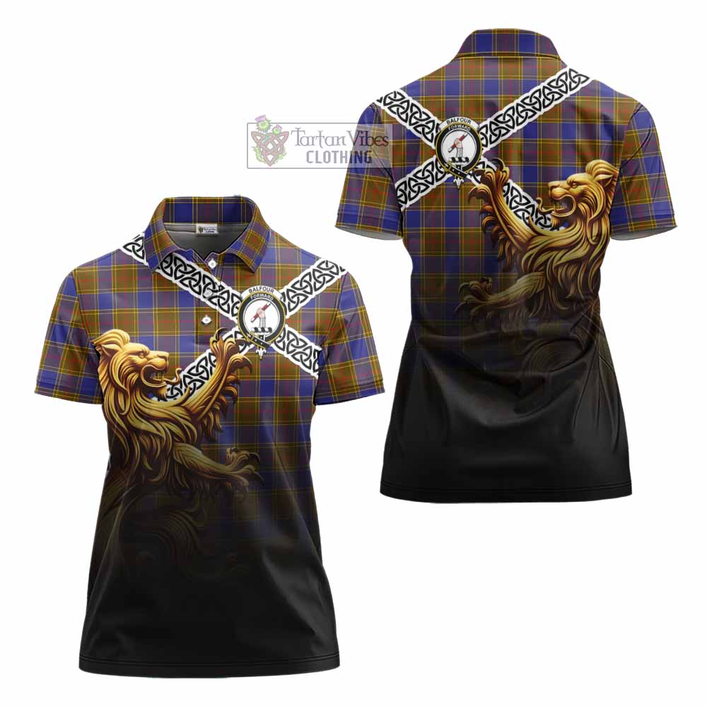 Tartan Vibes Clothing Balfour Crest Tartan Women's Polo Shirt with Golden Lion Emblem Celtic Style