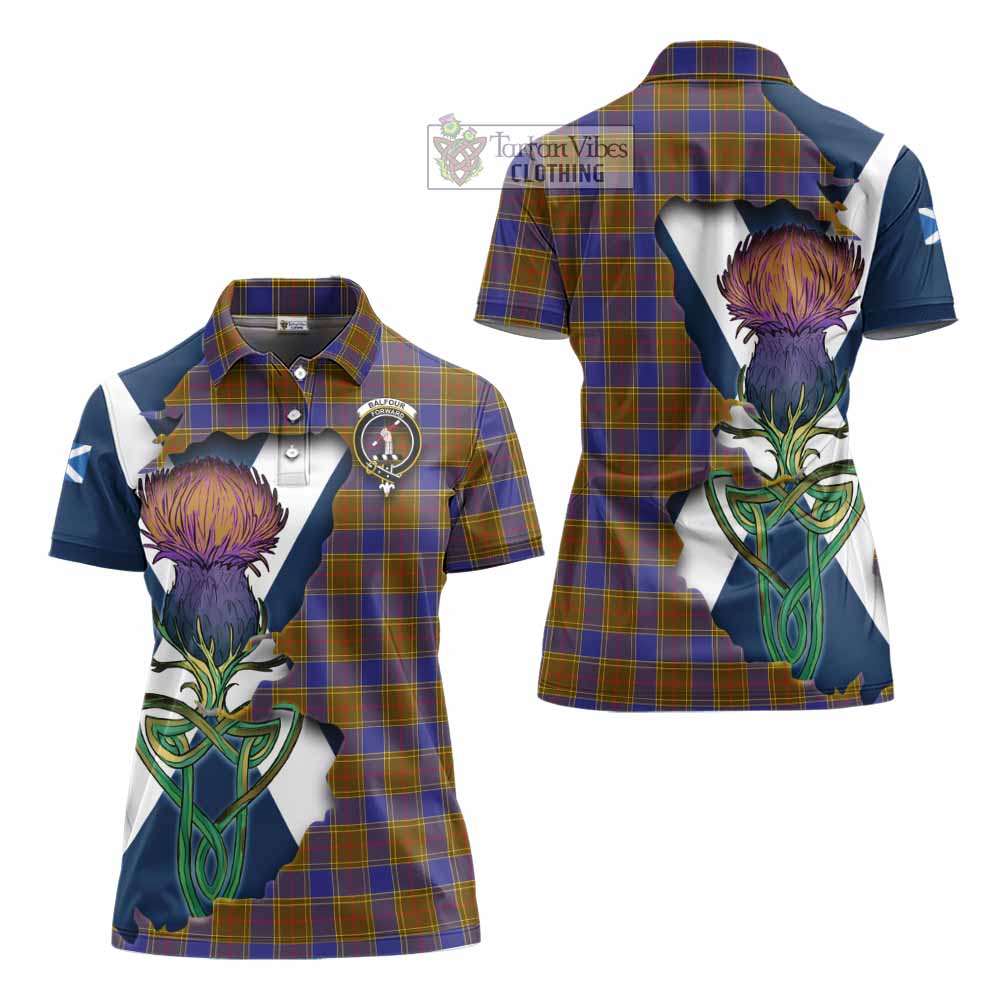 Tartan Vibes Clothing Balfour Tartan Family Crest Women's Polo Shirt Scottish Thistle Celtic Inspired