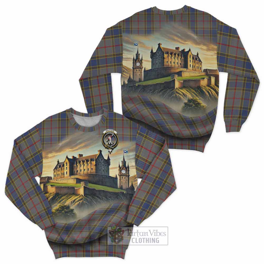 Tartan Vibes Clothing Balfour Tartan Family Crest Sweatshirt with Scottish Ancient Castle Style