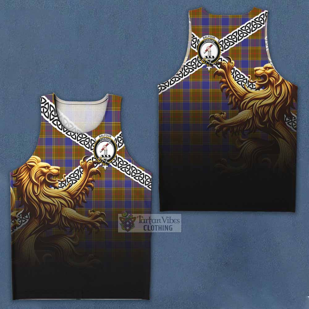 Tartan Vibes Clothing Balfour Crest Tartan Men's Tank Top with Golden Lion Emblem Celtic Style
