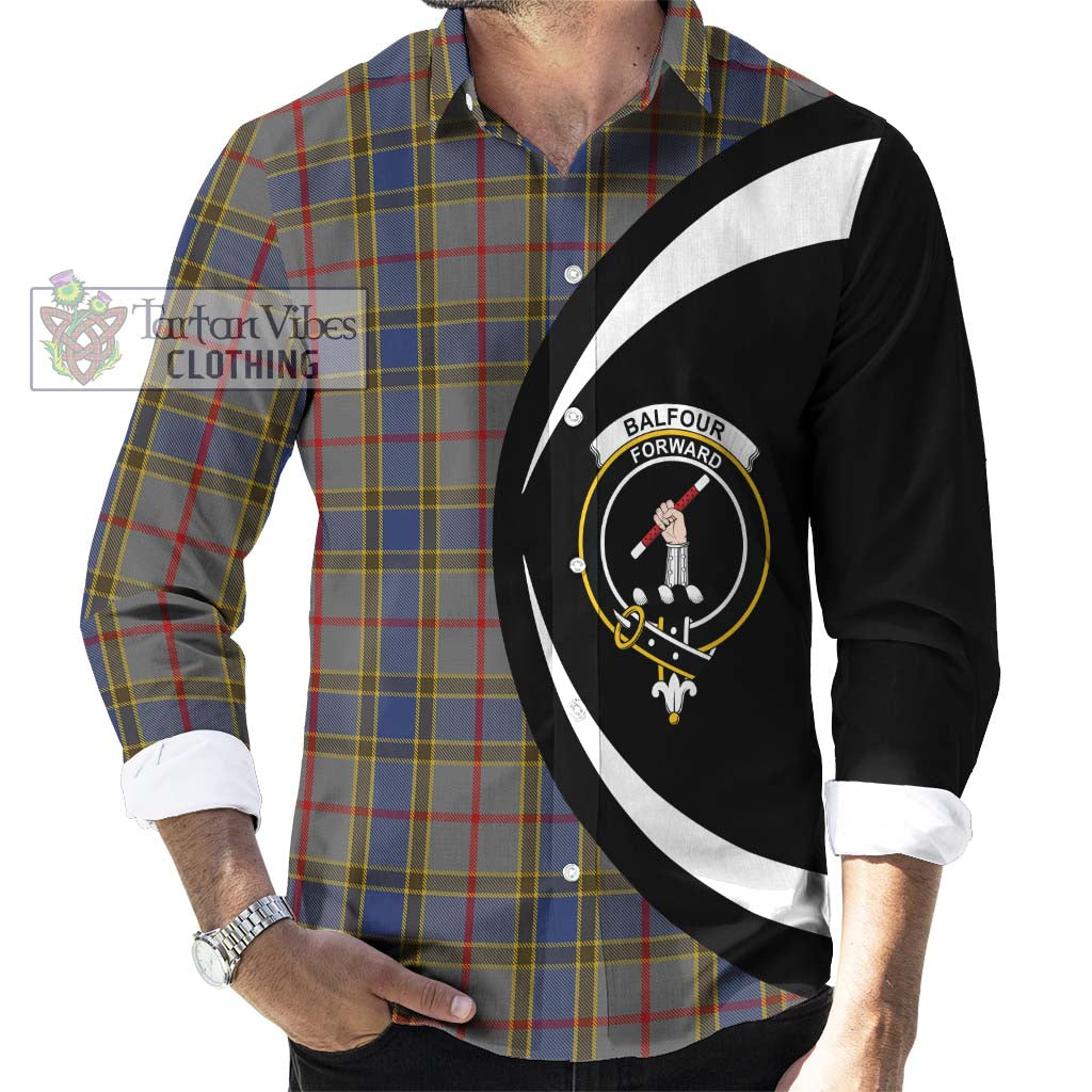 Balfour Tartan Long Sleeve Button Up with Family Crest Circle Style - Tartan Vibes Clothing