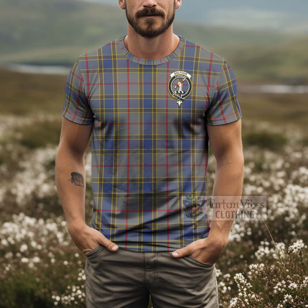 Tartan Vibes Clothing Balfour Tartan T-Shirt with Family Crest and Bearded Skull Holding Bottles of Whiskey