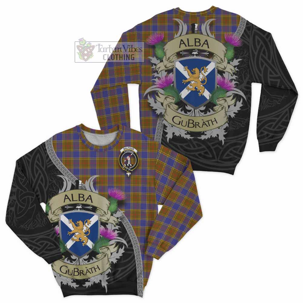 Tartan Vibes Clothing Balfour Tartan Family Crest Sweatshirt Lion Rampant Royal Thistle Shield Celtic Inspired