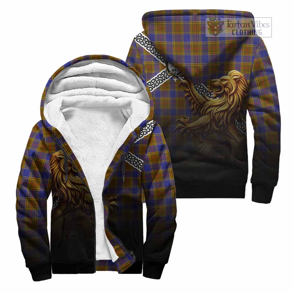 Tartan Vibes Clothing Balfour Crest Tartan Sherpa Hoodie with Golden Lion Emblem Celtic Style