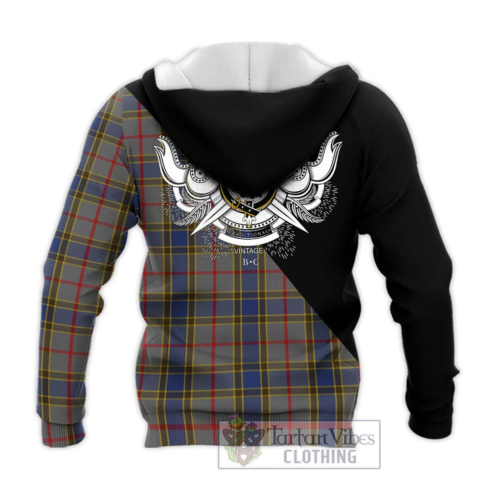 Balfour Tartan Knitted Hoodie with Family Crest and Military Logo Style - Tartanvibesclothing Shop