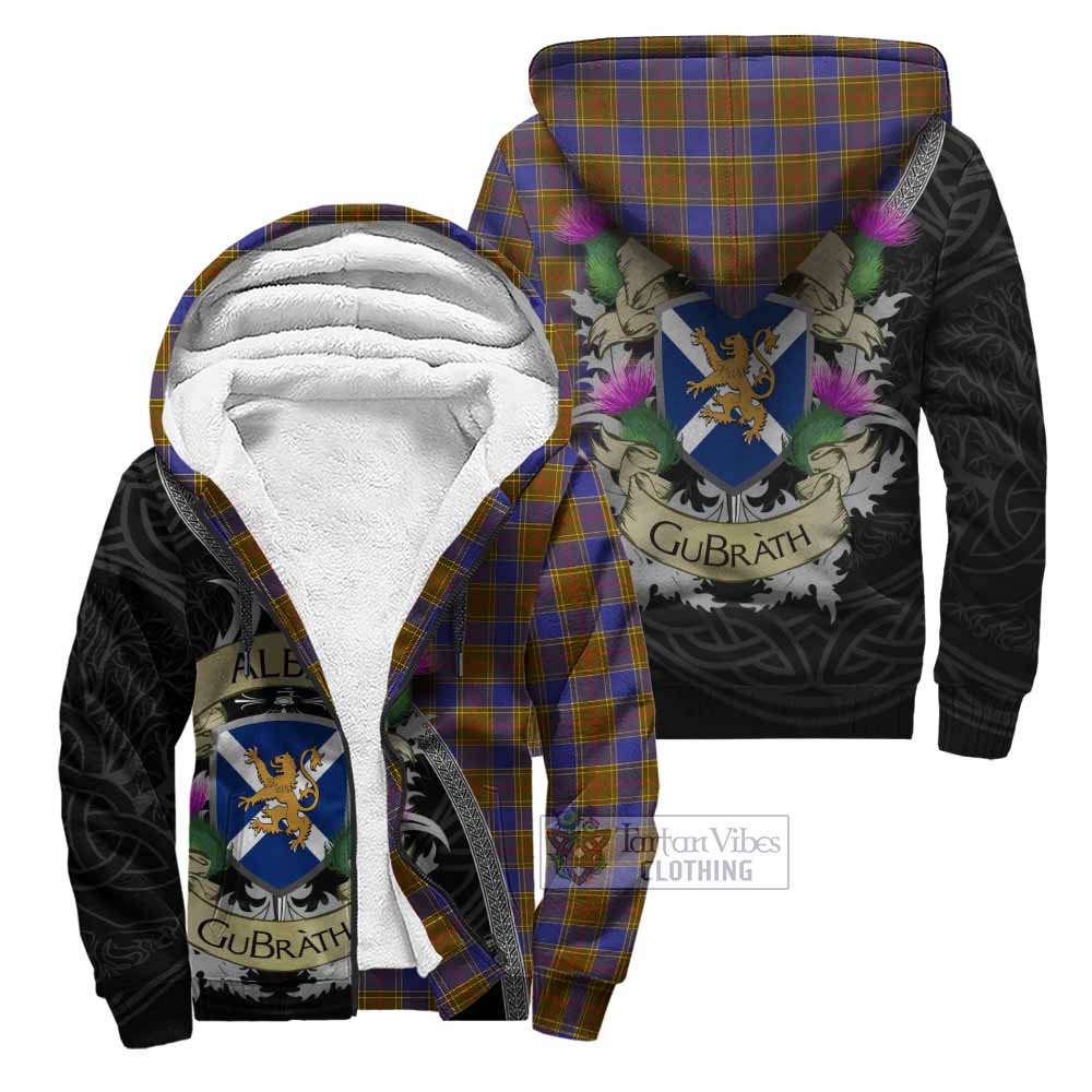 Tartan Vibes Clothing Balfour Tartan Family Crest Sherpa Hoodie Lion Rampant Royal Thistle Shield Celtic Inspired