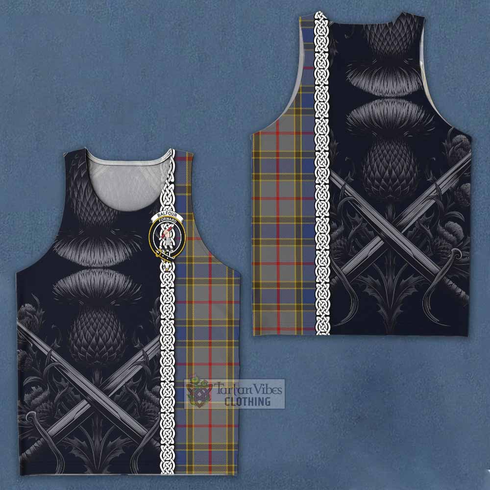 Tartan Vibes Clothing Balfour Tartan Men's Tank Top with Family Crest Cross Sword Thistle Celtic Vibes