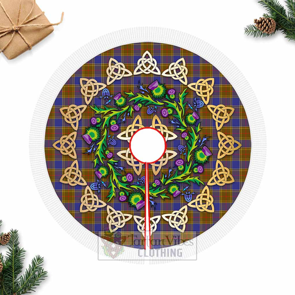 Balfour Tartan Christmas Tree Skirt with Thistle Celtic Knot Style Fringed Tree Skirts - Tartan Vibes Clothing