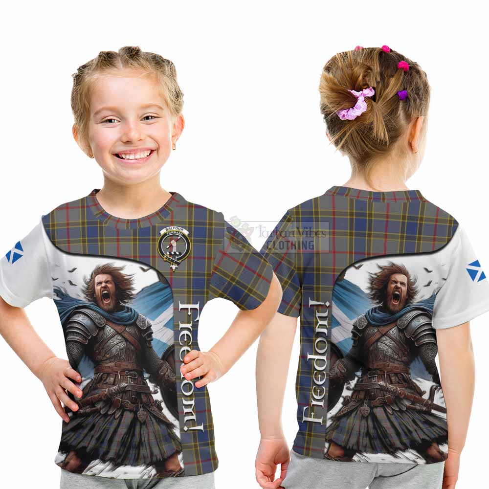Tartan Vibes Clothing Balfour Crest Tartan Kid T-Shirt Inspired by the Freedom of Scottish Warrior