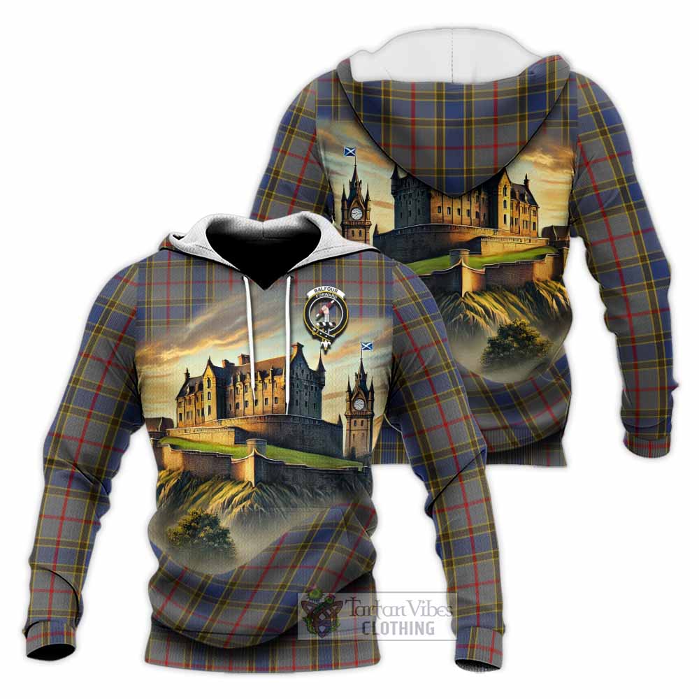 Tartan Vibes Clothing Balfour Tartan Family Crest Knitted Hoodie with Scottish Ancient Castle Style