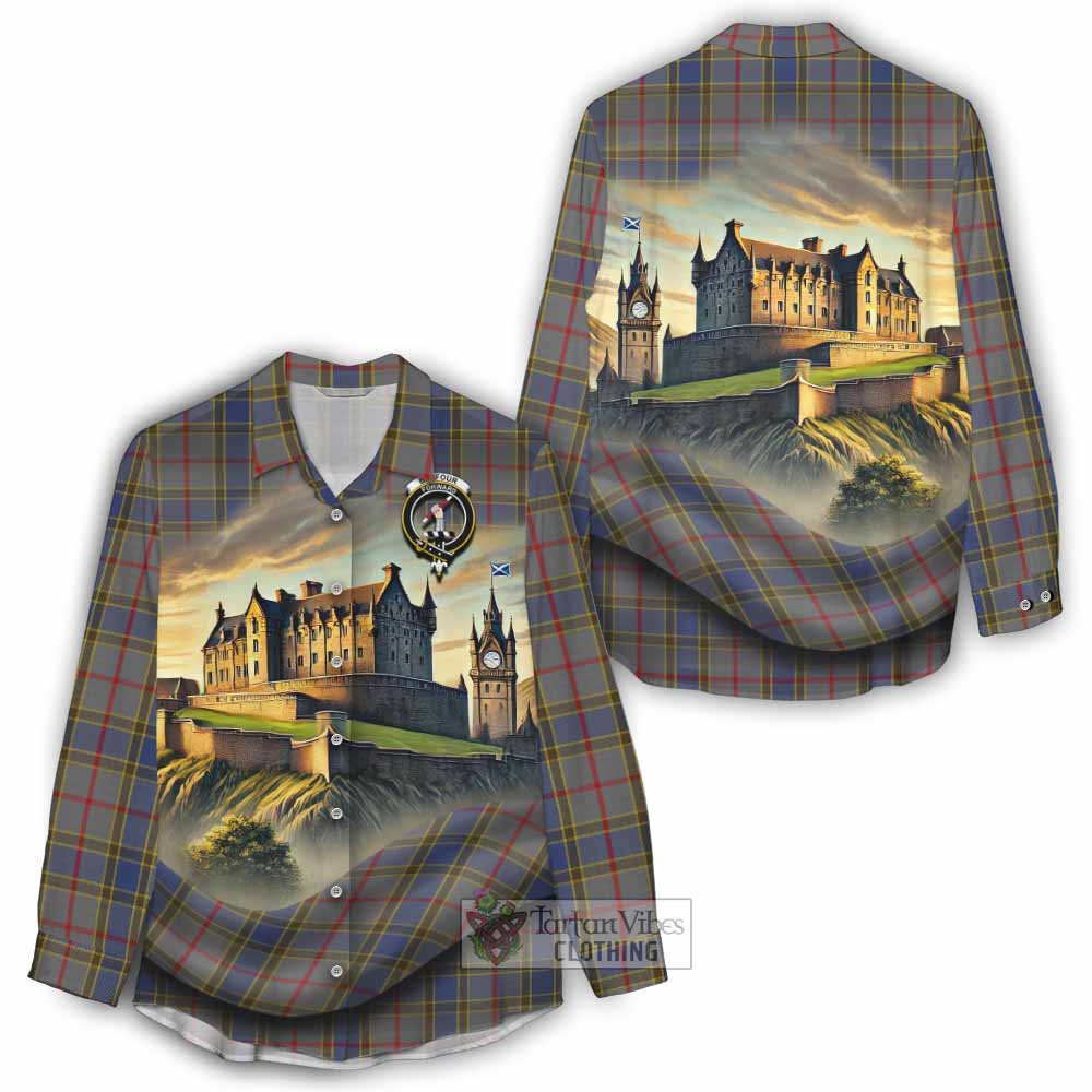 Tartan Vibes Clothing Balfour Tartan Family Crest Women's Casual Shirt with Scottish Ancient Castle Style