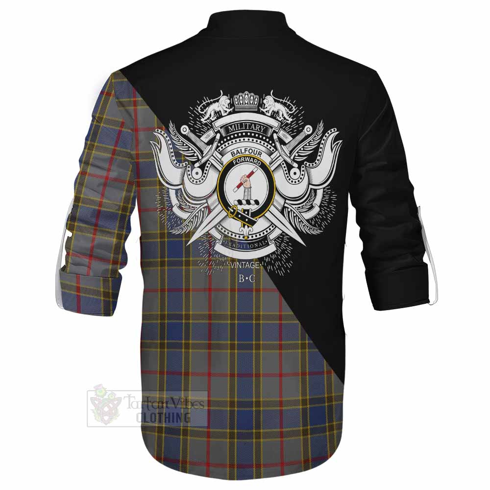 Tartan Vibes Clothing Balfour Tartan Ghillie Kilt Shirt with Family Crest and Military Logo Style