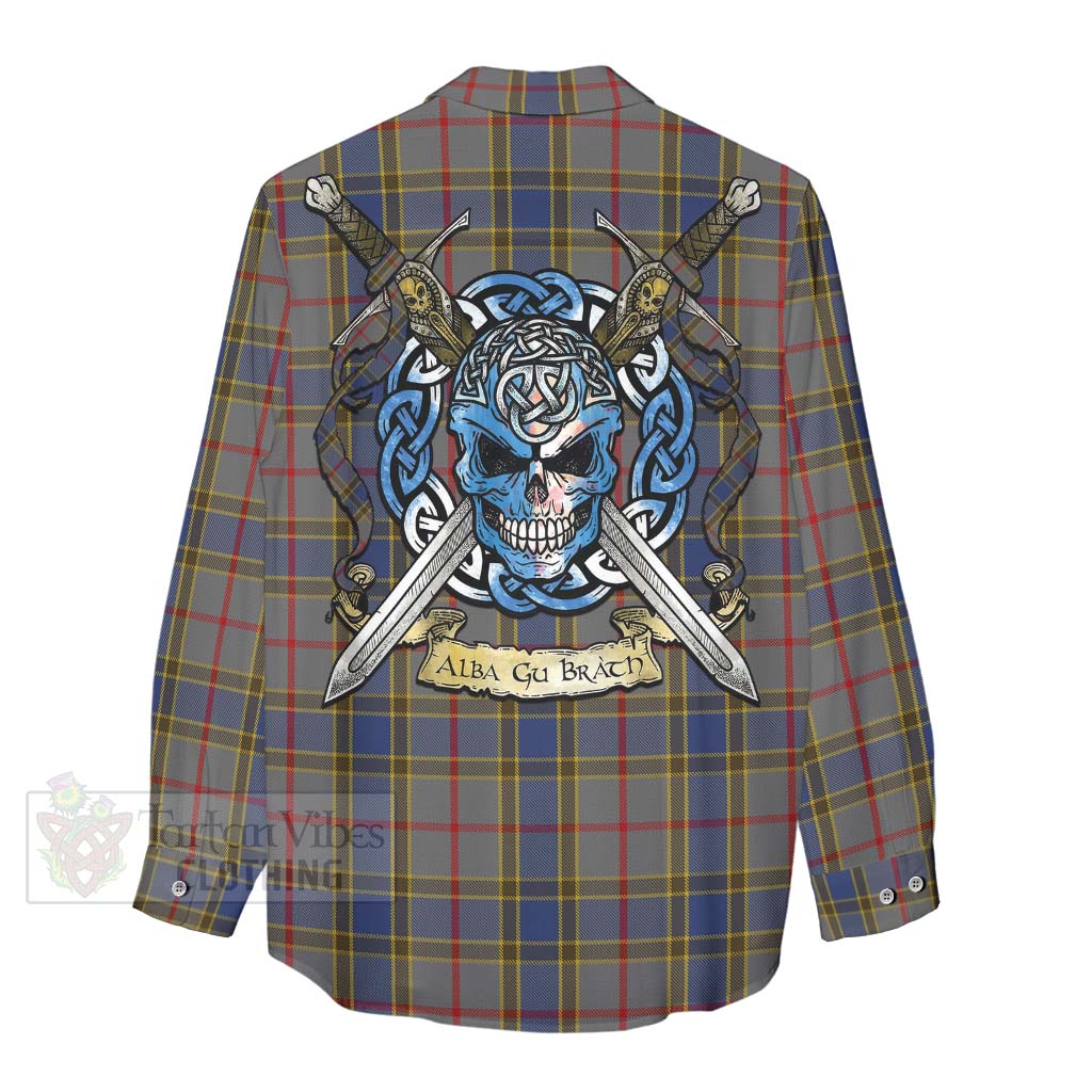 Tartan Vibes Clothing Balfour Tartan Women's Casual Shirt with Family Crest Celtic Skull Style