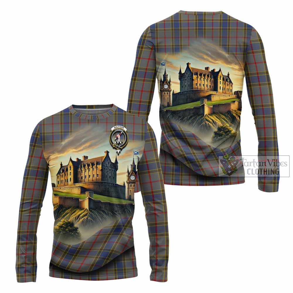 Tartan Vibes Clothing Balfour Tartan Family Crest Long Sleeve T-Shirt with Scottish Ancient Castle Style