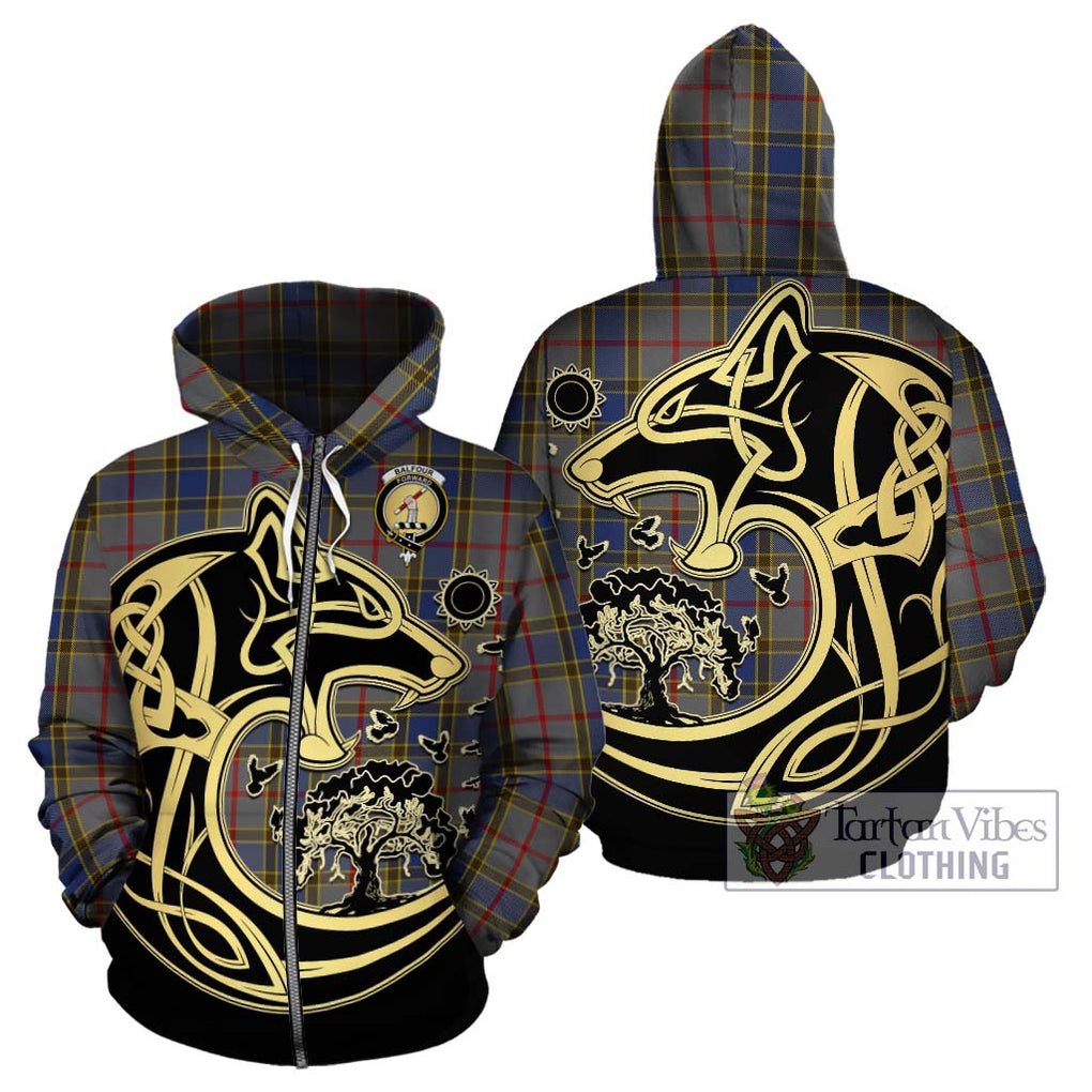 Balfour Tartan Hoodie with Family Crest Celtic Wolf Style - Tartan Vibes Clothing