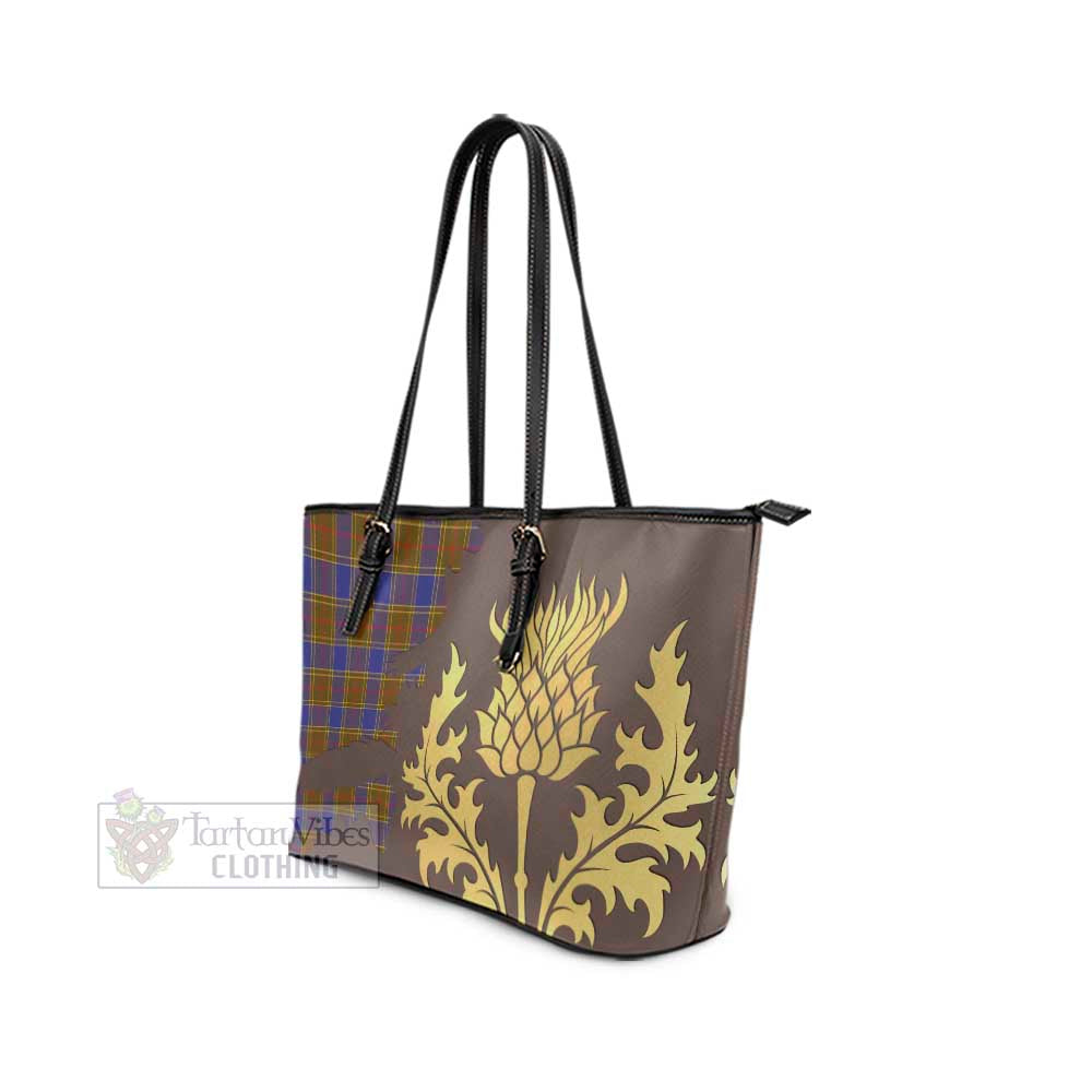 Tartan Vibes Clothing Balfour Tartan Leather Tote Bag Gold Thistle Style
