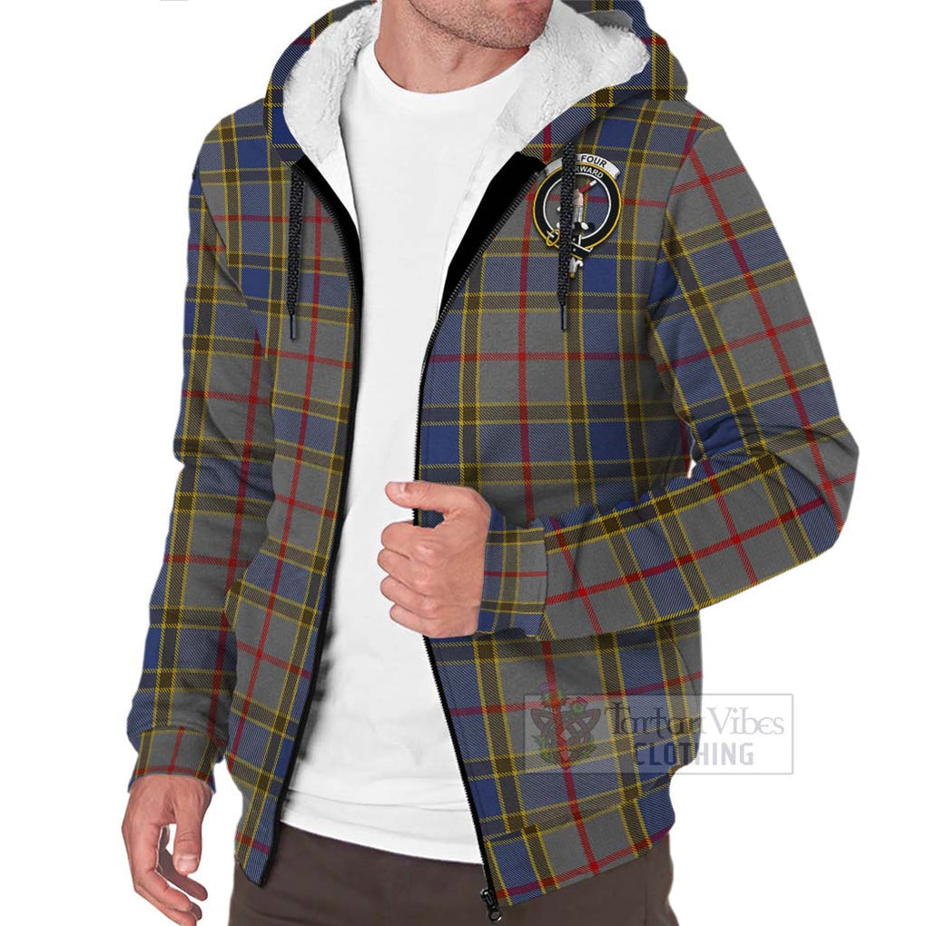 Tartan Vibes Clothing Balfour Tartan Sherpa Hoodie with Family Crest Celtic Skull Style