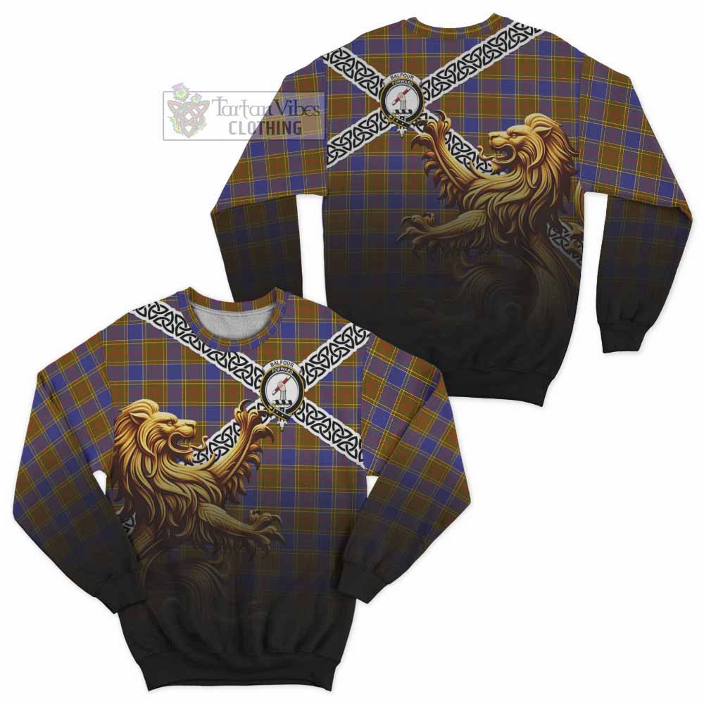 Tartan Vibes Clothing Balfour Crest Tartan Sweatshirt with Golden Lion Emblem Celtic Style