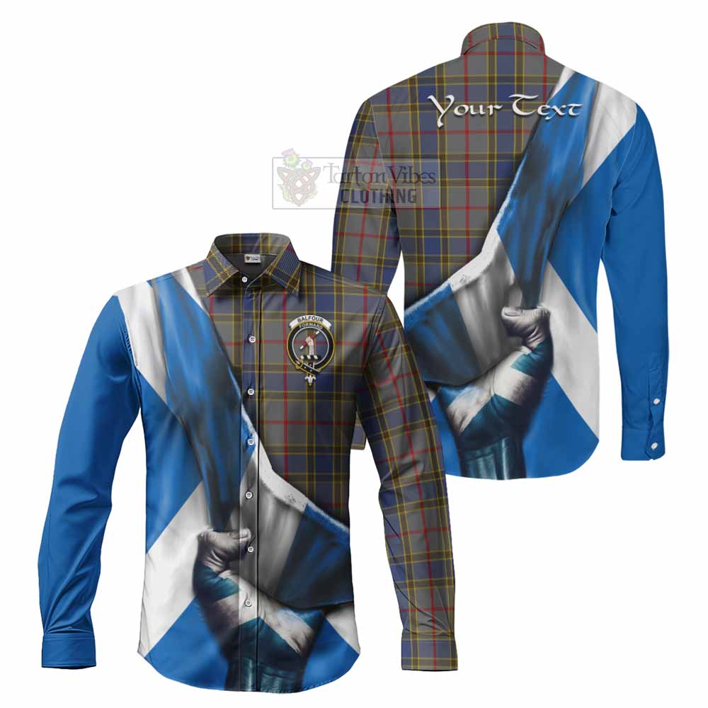 Tartan Vibes Clothing Balfour Tartan Long Sleeve Button Shirt with Family Crest Scotland Patriotic Style