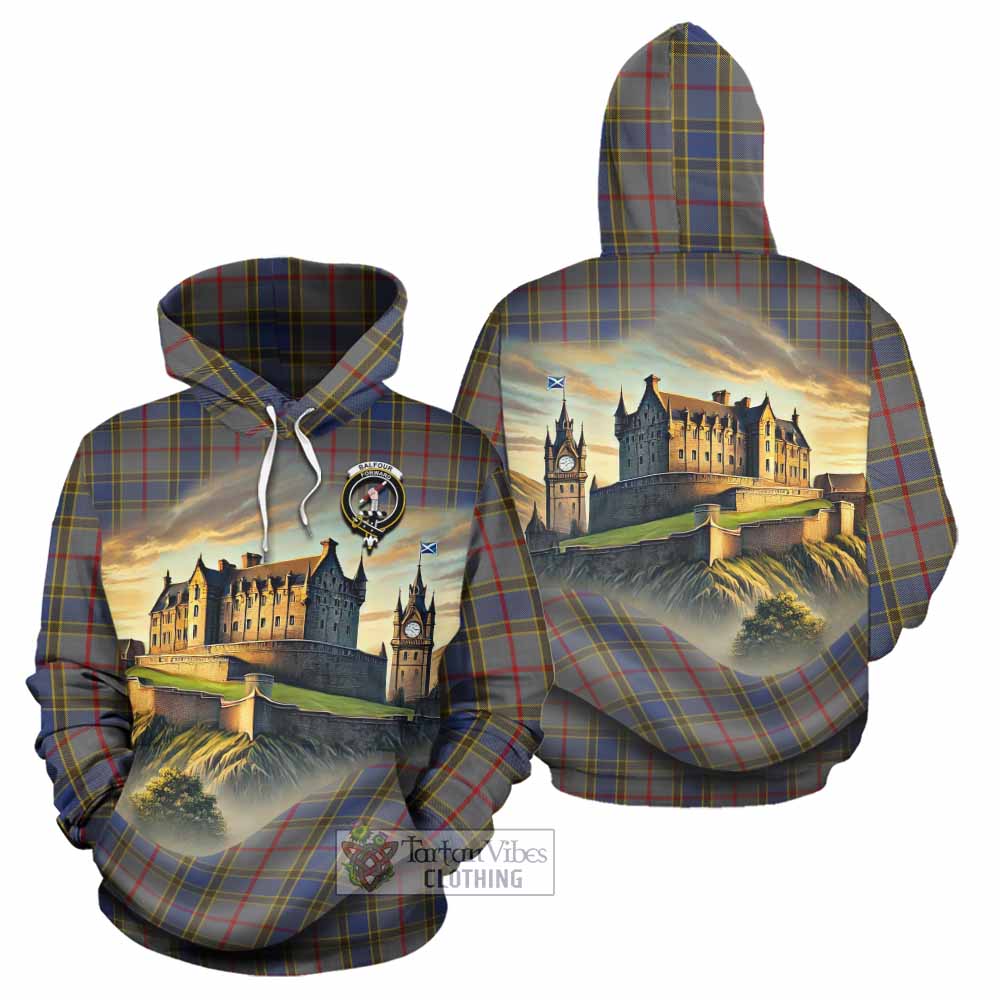Tartan Vibes Clothing Balfour Tartan Family Crest Hoodie with Scottish Ancient Castle Style
