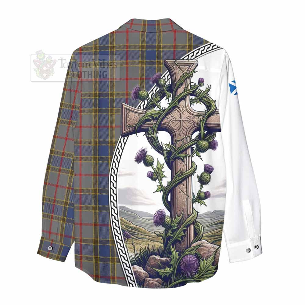 Tartan Vibes Clothing Balfour Tartan Women's Casual Shirt with Family Crest and St. Andrew's Cross Accented by Thistle Vines