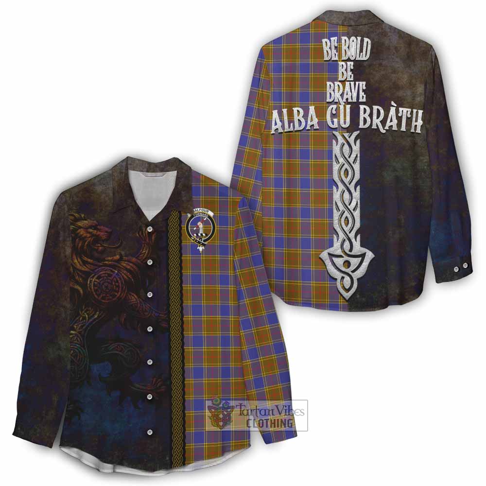Tartan Vibes Clothing Balfour Tartan Family Crest Women's Casual Shirt Alba Gu Brath Be Brave Lion Ancient Style