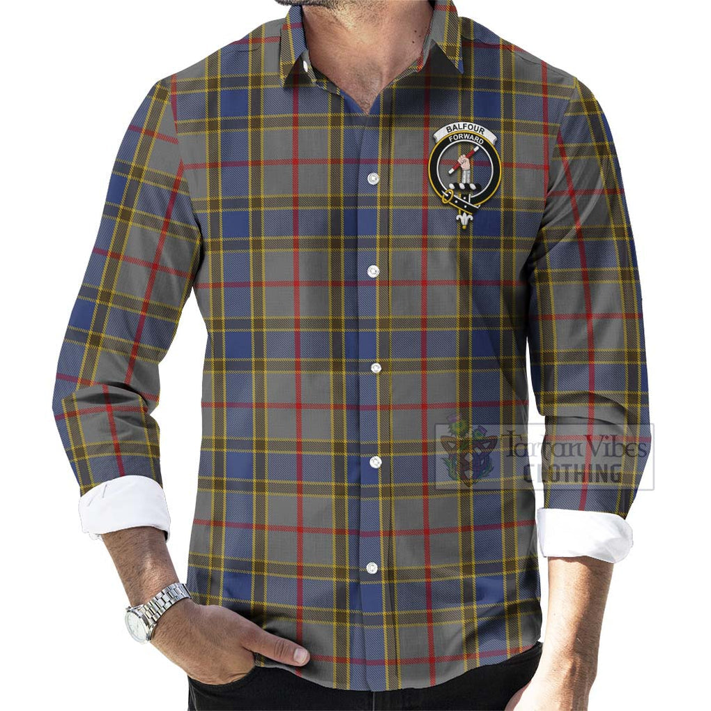 Tartan Vibes Clothing Balfour Tartan Long Sleeve Button Shirt with Family Crest Celtic Skull Style