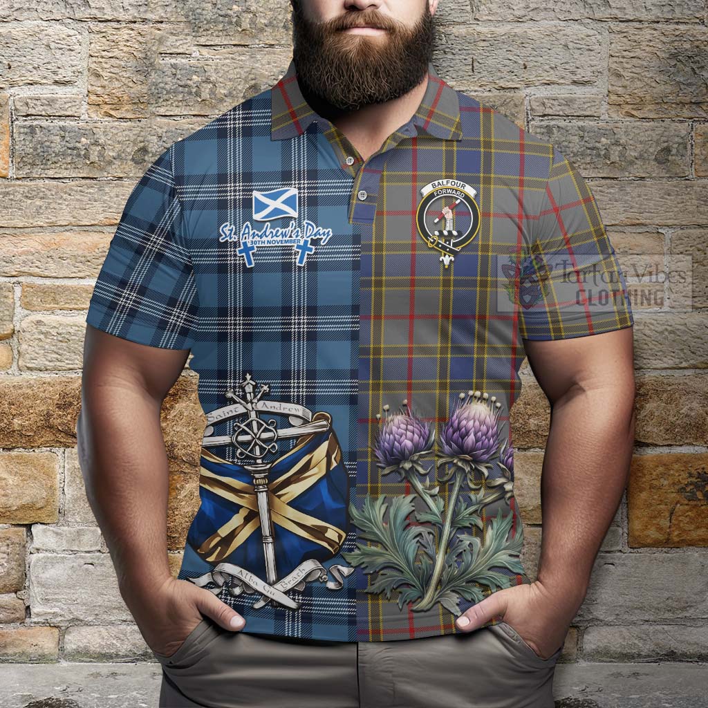 Tartan Vibes Clothing Balfour Tartan Polo Shirt Happy St. Andrew's Day Half Tartan Style