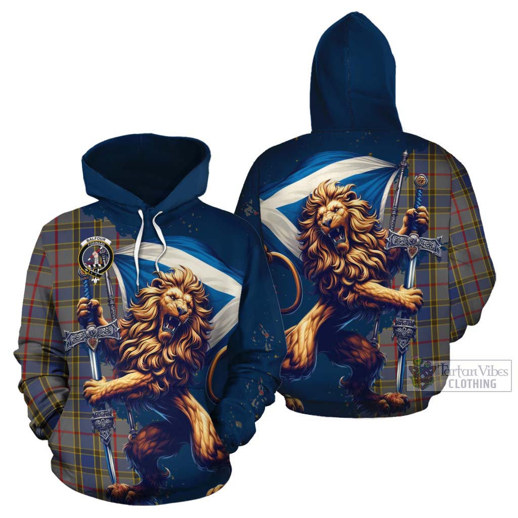 Tartan Vibes Clothing Balfour Tartan Family Crest Cotton Hoodie with Scottish Majestic Lion