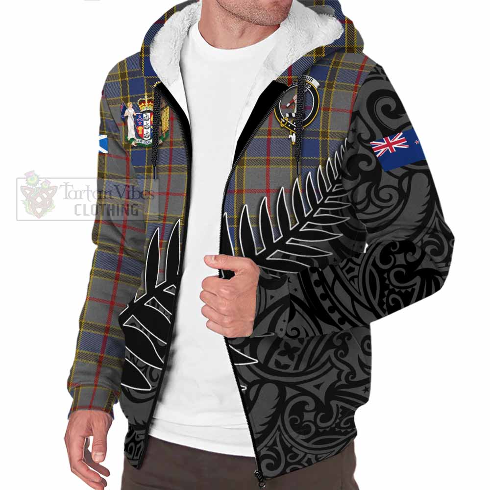 Tartan Vibes Clothing Balfour Crest Tartan Sherpa Hoodie with New Zealand Silver Fern Half Style