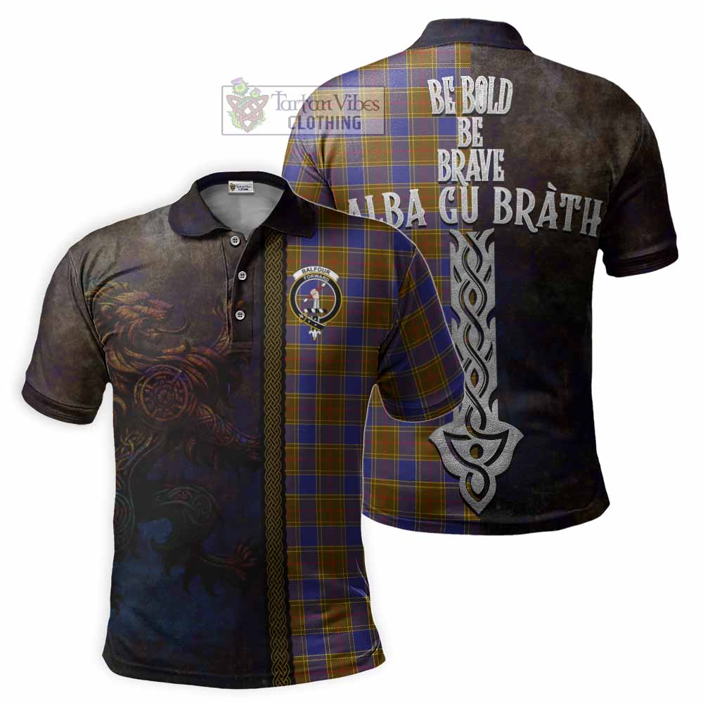 Tartan Vibes Clothing Balfour Tartan Family Crest Polo Shirt Alba Gu Brath Be Brave Lion Ancient Style