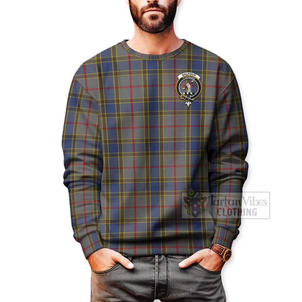 Tartan Vibes Clothing Balfour Tartan Sweatshirt with Family Crest Celtic Skull Style