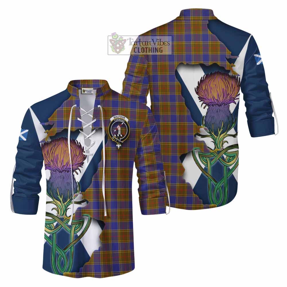 Tartan Vibes Clothing Balfour Tartan Family Crest Ghillie Kilt Shirt Scottish Thistle Celtic Inspired