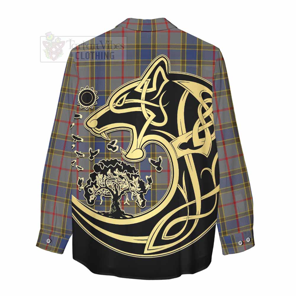 Tartan Vibes Clothing Balfour Tartan Women's Casual Shirt with Family Crest Celtic Wolf Style