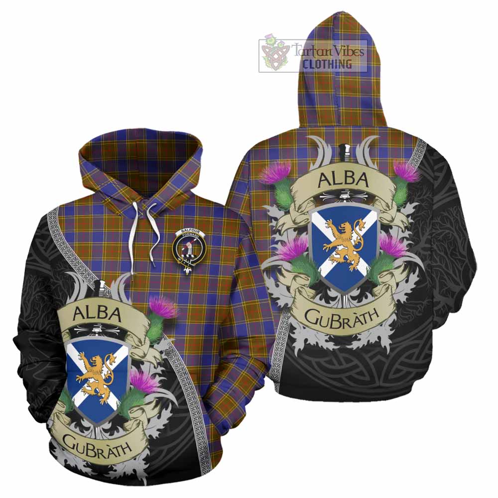 Tartan Vibes Clothing Balfour Tartan Family Crest Hoodie Lion Rampant Royal Thistle Shield Celtic Inspired