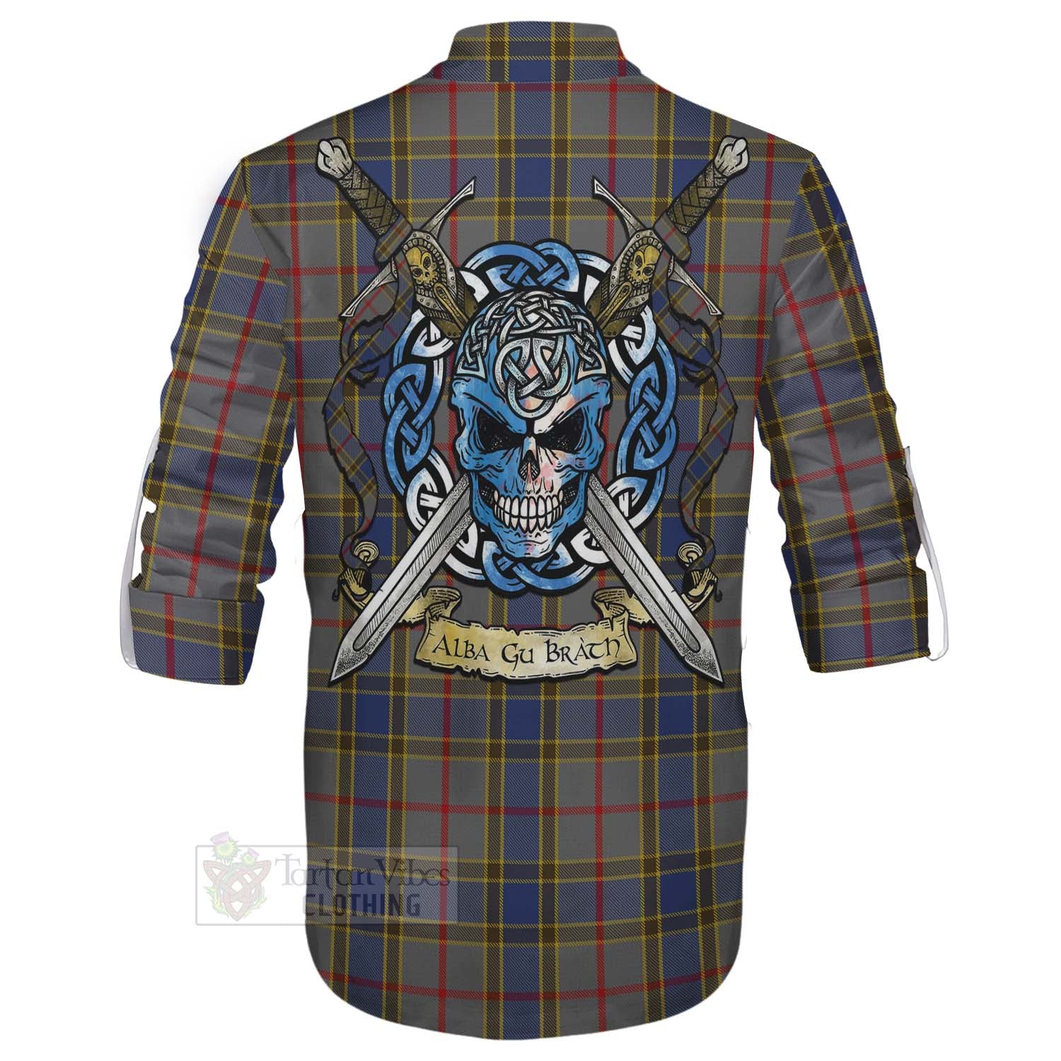 Tartan Vibes Clothing Balfour Tartan Ghillie Kilt Shirt with Family Crest Celtic Skull Style