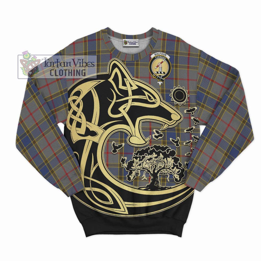 Balfour Tartan Sweatshirt with Family Crest Celtic Wolf Style - Tartan Vibes Clothing