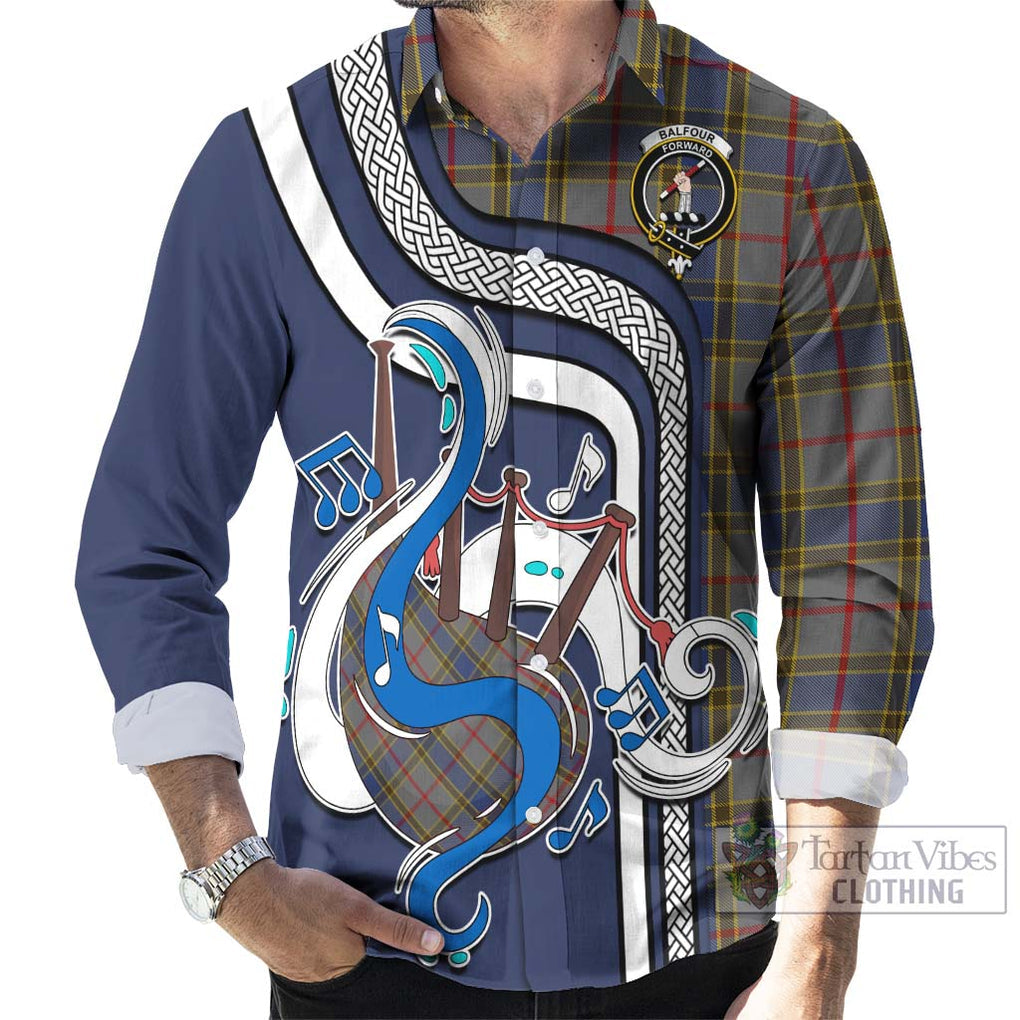 Balfour Tartan Long Sleeve Button Shirt with Epic Bagpipe Style - Tartanvibesclothing Shop