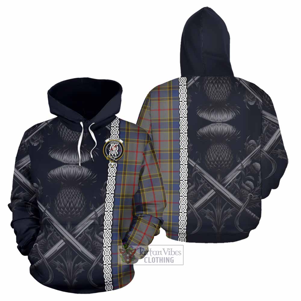 Tartan Vibes Clothing Balfour Tartan Hoodie with Family Crest Cross Sword Thistle Celtic Vibes