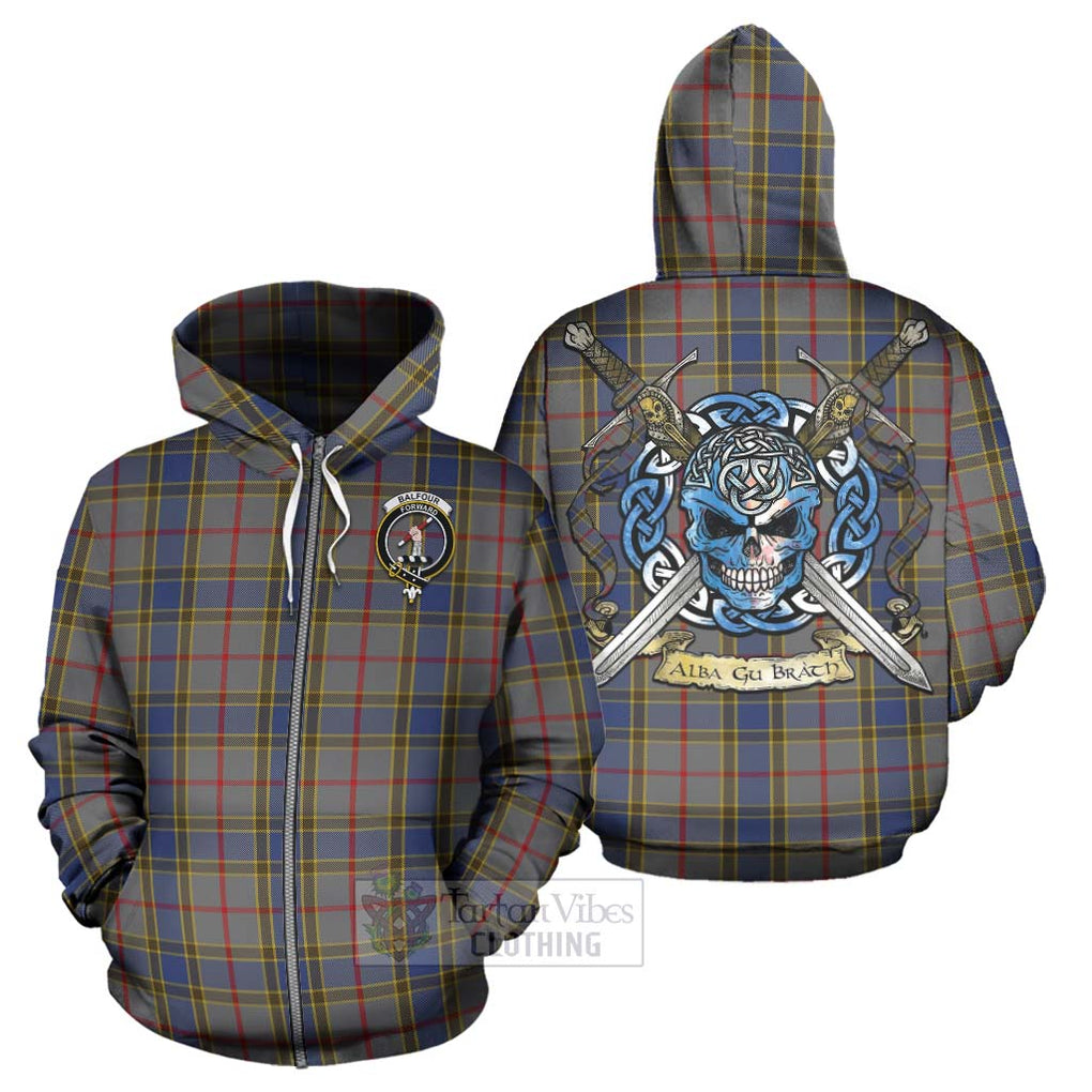 Tartan Vibes Clothing Balfour Tartan Hoodie with Family Crest Celtic Skull Style