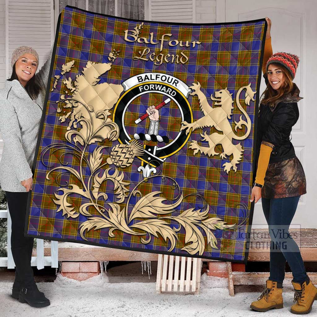 Tartan Vibes Clothing Balfour Tartan Quilt with Family Crest and Scottish Symbol Style