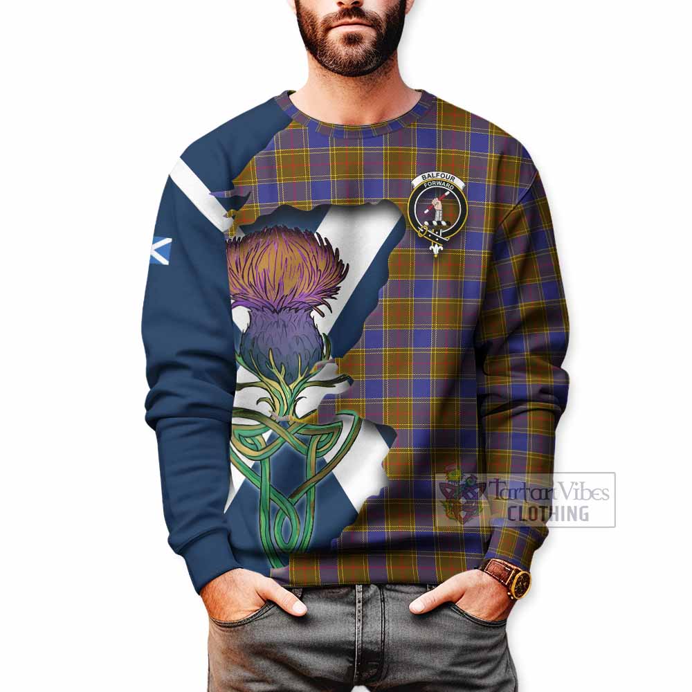 Tartan Vibes Clothing Balfour Tartan Family Crest Sweatshirt Scottish Thistle Celtic Inspired