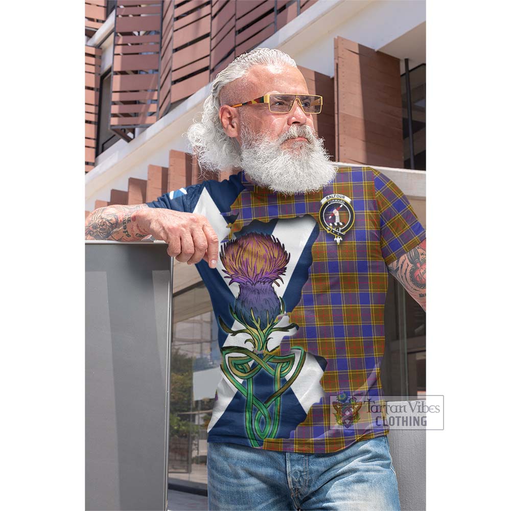 Tartan Vibes Clothing Balfour Tartan Family Crest Cotton T-shirt Scottish Thistle Celtic Inspired