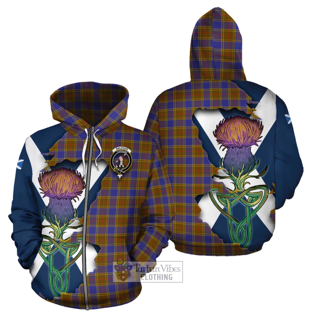 Tartan Vibes Clothing Balfour Tartan Family Crest Cotton Hoodie Scottish Thistle Celtic Inspired