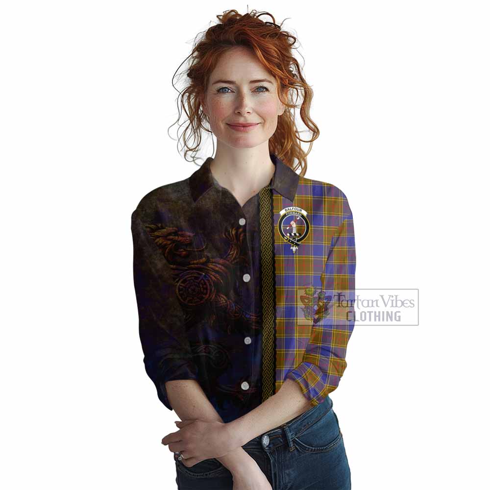Tartan Vibes Clothing Balfour Tartan Family Crest Women's Casual Shirt Alba Gu Brath Be Brave Lion Ancient Style
