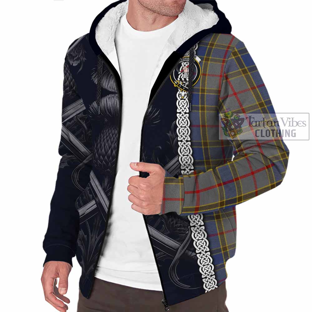 Tartan Vibes Clothing Balfour Tartan Sherpa Hoodie with Family Crest Cross Sword Thistle Celtic Vibes