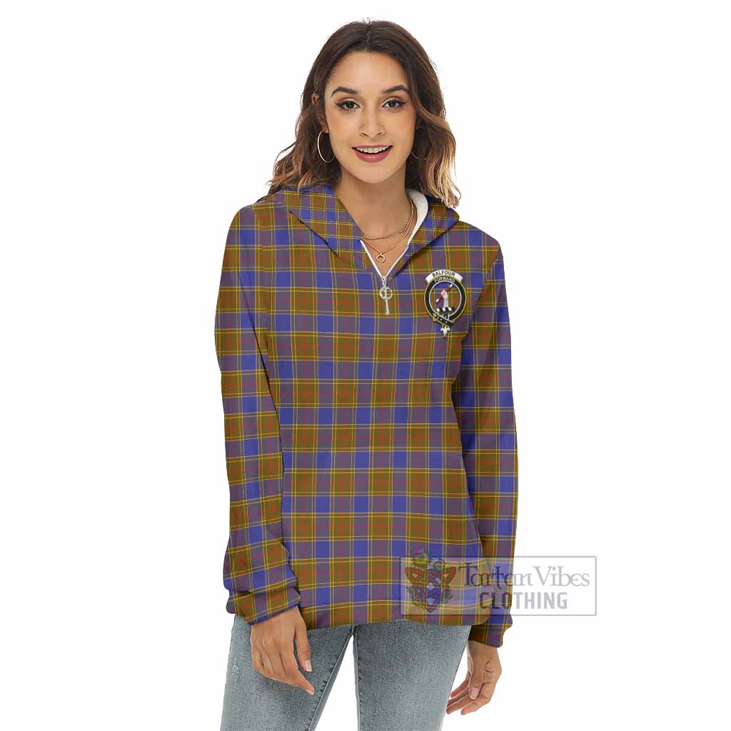 Tartan Vibes Clothing Balfour Tartan Crest Women's Borg  Half Zip Fleece Hoodie