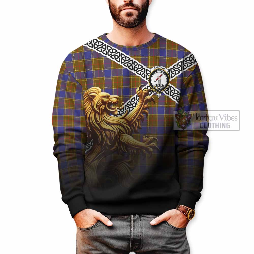 Tartan Vibes Clothing Balfour Crest Tartan Sweatshirt with Golden Lion Emblem Celtic Style